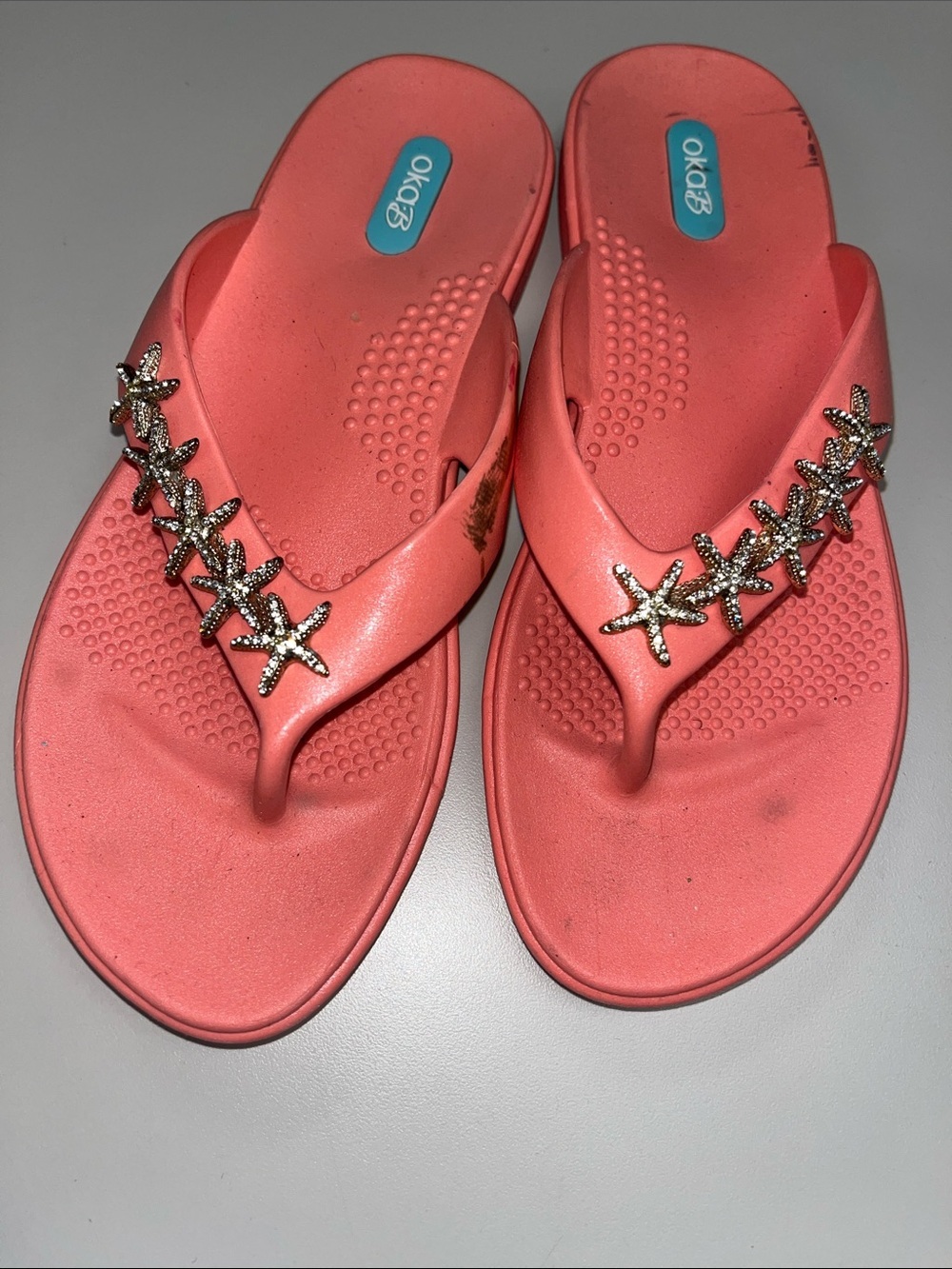 OKA b. Coral Pink Starfish Embellished Thong Sandals